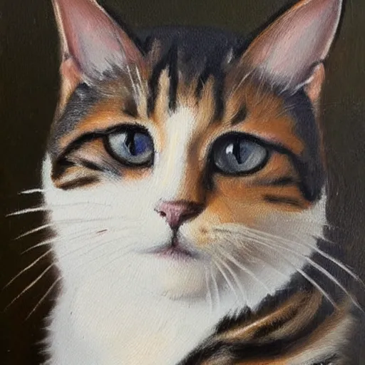 Prompt: portrait of a cat, oil paining