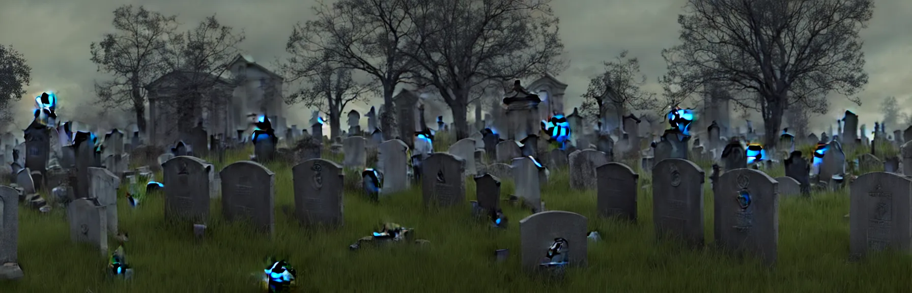 Image similar to a graveyard in front of a strange abandoned dilapidated building, multiple tombstones, cemetery of possessed spirits; very detailed, by Adolf Hitler, Thomas Gainsborough; artstation, unreal engine 5