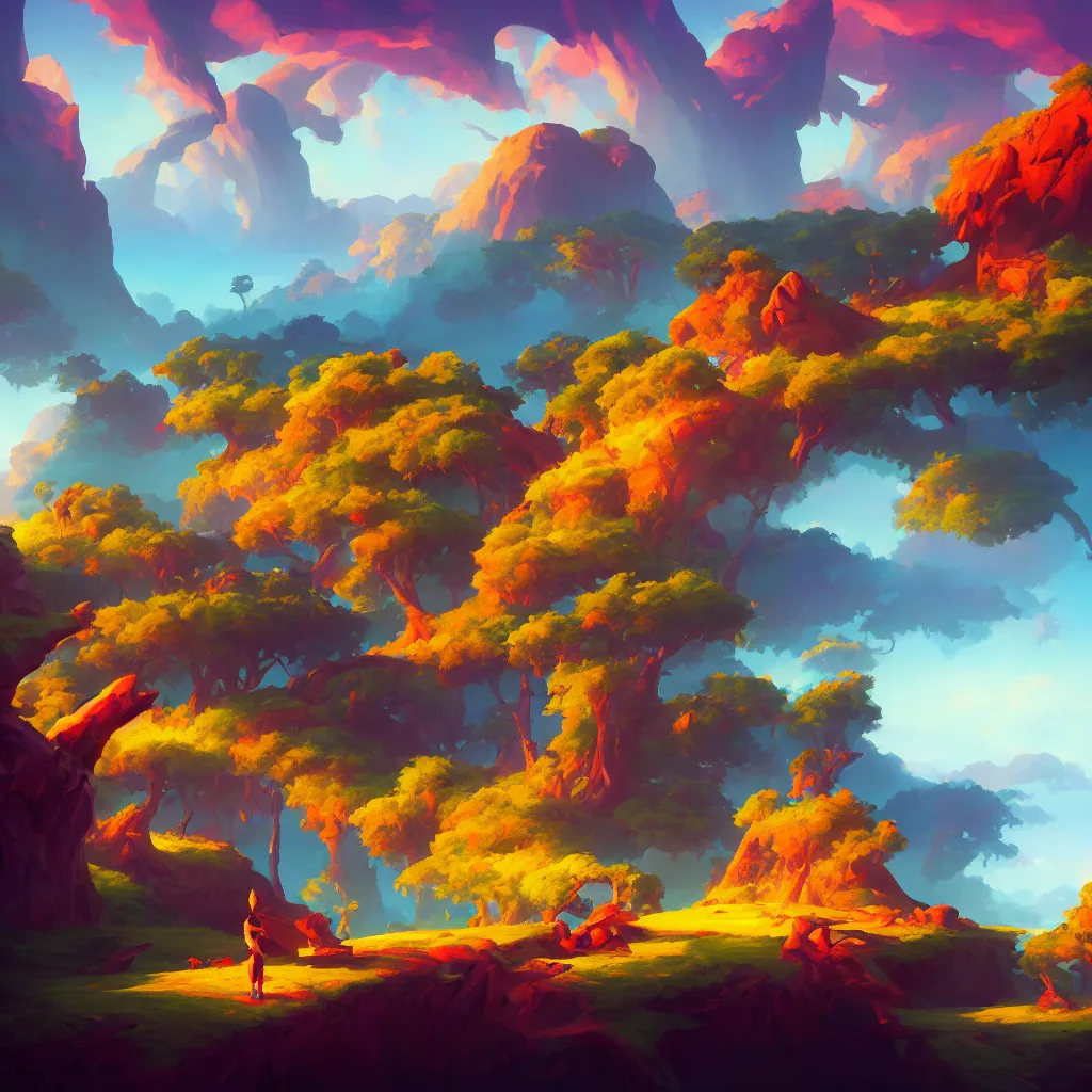 Image similar to enchanted island landscape in the style of riven and myst by rhads and jesper ejsing. vivid color, highly detailed, mystical, digital painting, artstation, concept art, matte, sharp focus.