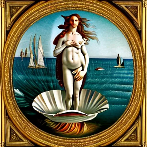 Prompt: fish eye of the birth of venus looking at me, dark lighting