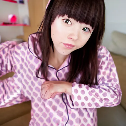 Image similar to photo of a cute girl wearing Japanese comfy pajamas, kawaii,