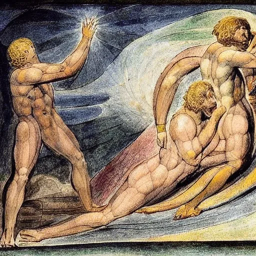 Image similar to disasterpiece days of noah by william blake