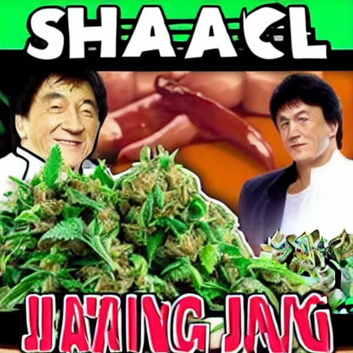 Image similar to Jackie Chan and Shaq cannabis mukbang iron chef 1996 DVD rip