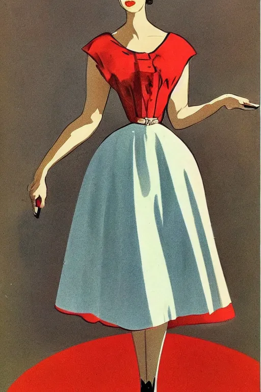 Image similar to beautiful slim and shapely young woman, elegant look, peasant dress, 1960\'s soviet propaganda art