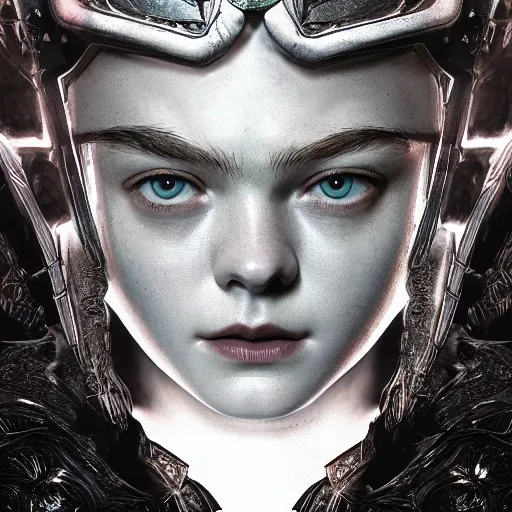 Image similar to front centered symmetrical portrait, Elle Fanning as a D&D paladin, dramatic lighting, cinematic, establishing shot, high detail, photo realistic, cinematic lighting, post processed, 8k, concept art, artstation, matte painting, in the style of eddie mendoza, raphael lacoste, alex ross