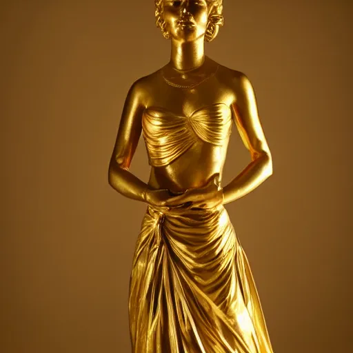 Image similar to a golden statue of a princess, studio lighting, award-winning photograph