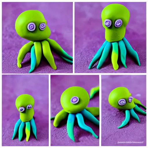 Prompt: polymer clay sculpture of a cute illithid, colorful, minimalist