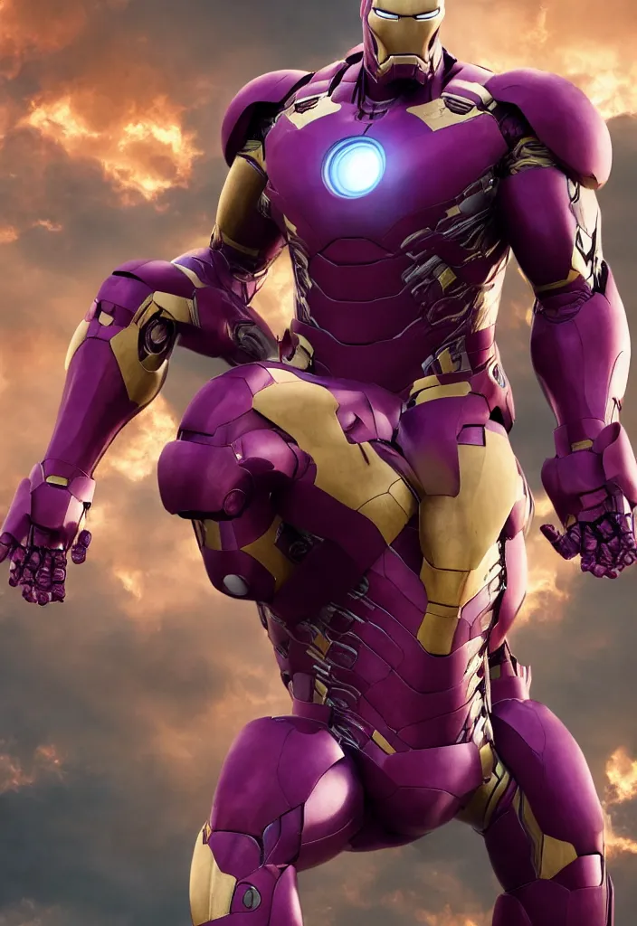 Image similar to thanos and iron man mix suits, vfx render, cinematic, ultra high quality,