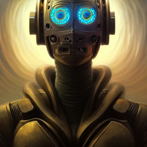 Image similar to low angle shot of a cyberpunk gazmask robot character, intricate, elegant, highly detailed, centered, digital painting, artstation, concept art, smooth, sharp focus, illustration, artgerm, Tomasz Alen Kopera, Peter Mohrbacher, donato giancola, Joseph Christian Leyendecker, WLOP, Boris Vallejo