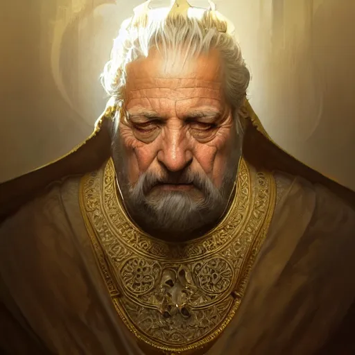 Image similar to ultra realistic illustration of a medieval old king, intricate, elegant, highly detailed, digital painting, artstation, concept art, smooth, sharp focus, illustration, art by artgerm and greg rutkowski and alphonse mucha