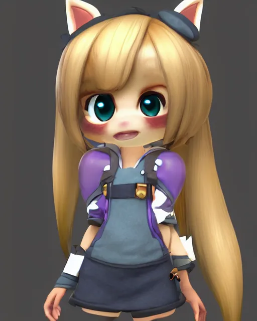 Image similar to female furry mini cute style, highly detailed, rendered, ray - tracing, cgi animated, 3 d demo reel avatar, style of maple story and zootopia, maple story gun girl, fox from league of legends chibi, soft shade, soft lighting