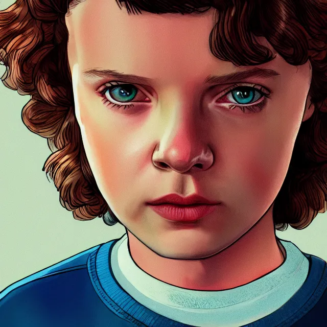 Prompt: eleven from stranger things, trending on artstation hq, deviantart, pinterest, 4 k uhd image