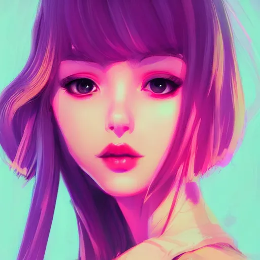 Prompt: portrait, cyber princess, matte print, pastel neon, digital art, cute, digital painting, very very very very elegant, pixiv, by Ilya Kuvshinov and artgerm and Ross Tran, daily deviation, masterpiece portrait, trending on artstation, IAMAG