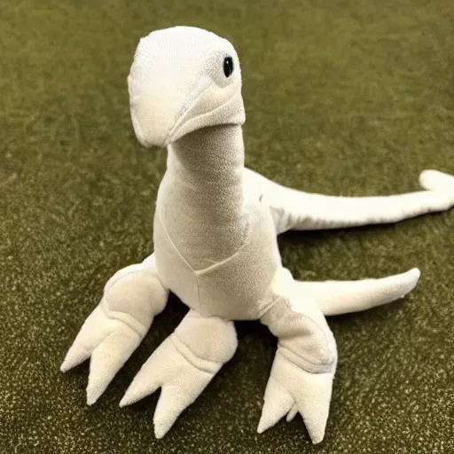 Image similar to a cute velociraptor plush toy