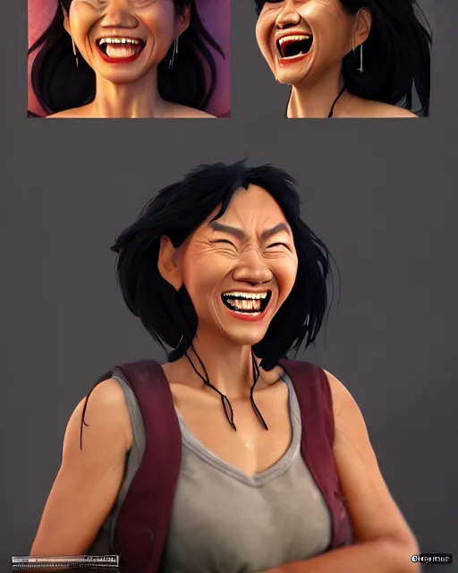 Image similar to laughing heavy - set filipina woman character portrait, by don bluth, sci - fi environment, highly detailed, dynamic shadows, 4 k, wallpaper - 1 0 2 4