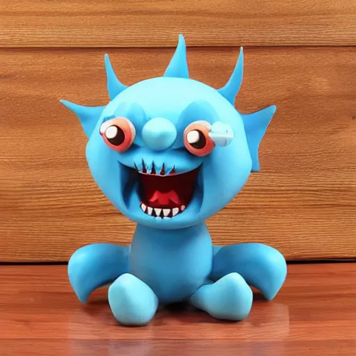 Image similar to cartoon cute baby monster sculpture toy on display