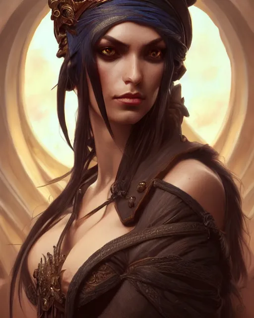 Prompt: a make dark elf pirate, fantasy character portrait, ultra realistic, intricate, elegant, highly detailed, digital painting, artstaion, smooth, sharp, focus, illustration, art by artgerm and greg rutkowski and alphonse mucha