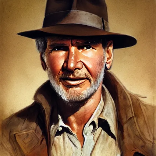 Prompt: harrison ford as indiana jones, high resolution, high quality, by jean - baptiste monge