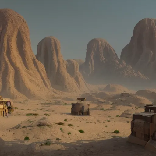 Image similar to a distant desert village, artstation, cgsociety