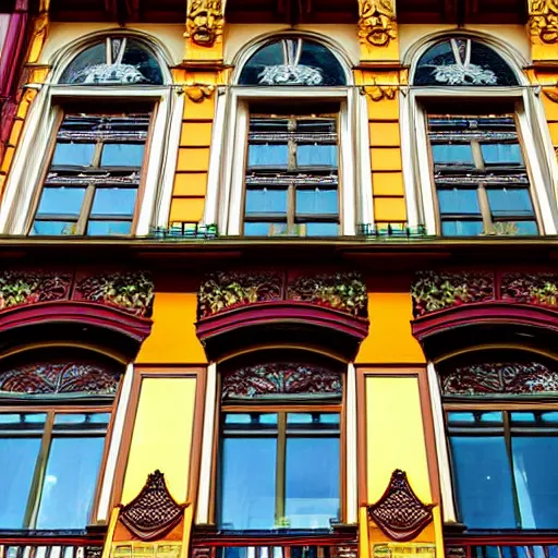 Prompt: Art nouveau building facade built in 1900 in eastern Europe