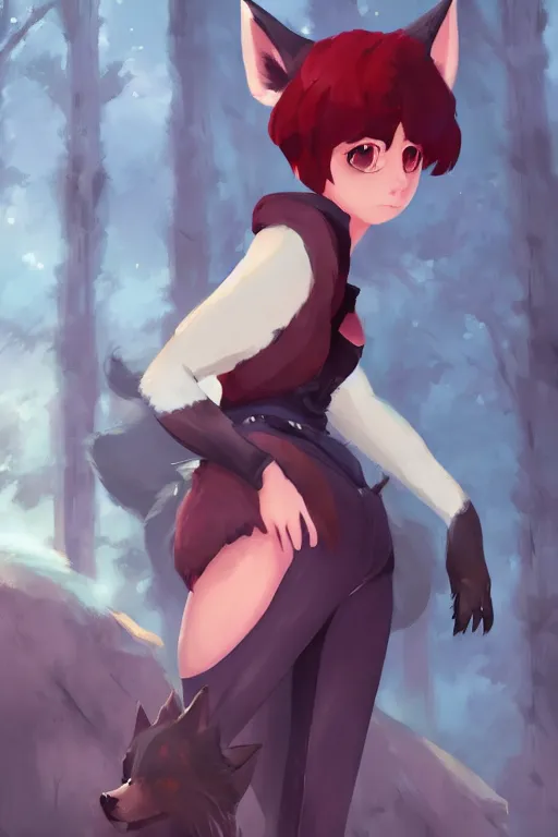 Image similar to furry anthro wolf fursona, a full body portrait of a the sellsword marissa bell, short red hair, fantasy, makoto shinkai, james gilleard, very detailed, matte, gaussian blur