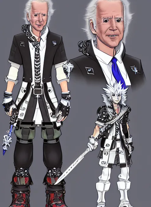 Image similar to joe biden as a kingdom hearts keyblade villain, official square enix concept art, intricate design, high definition, delicate patterned, fantasy, fashionable rpg clothing