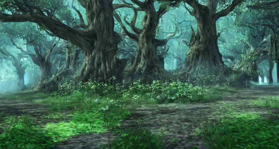 Prompt: Enchanted and magic forest, from FF7