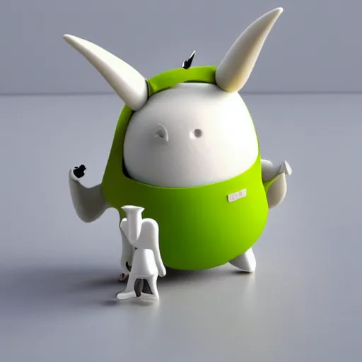 Image similar to a big head Moomin, two tiny horns, 3D art, Finnish green, Baymax style, sweetness, technology, futurism, kawaii, Marina Dieul, Monchhich, Kristina Shablina, 8K