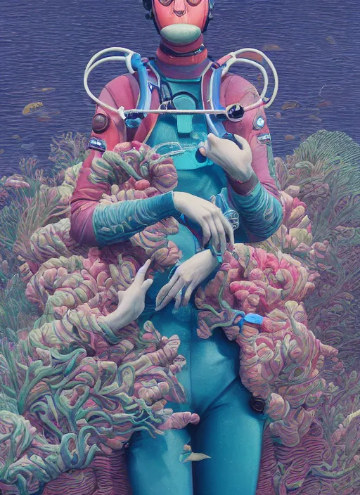 Image similar to scuba diver :: by Martine Johanna and Simon Stålenhag and Chie Yoshii and Casey Weldon and wlop :: ornate, dynamic, particulate, rich colors, intricate, elegant, highly detailed, centered, artstation, smooth, sharp focus, octane render, 3d