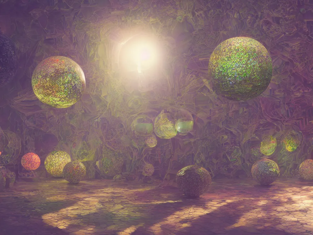 Image similar to 3 d render, sunlight study, the universe is a spheroid region 7 0 5 meters in diameter, art nouveau, by rachel ruysch and ( ( ( ( ( lisa frank ) ) ) ) ), 8 k, sharp focus, octane render