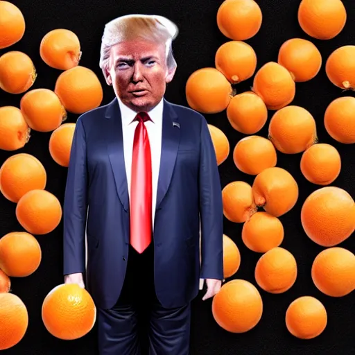 Image similar to donald trump with an head made out of oranges