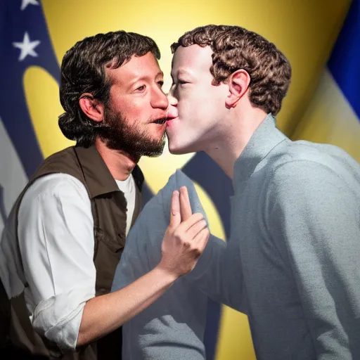 Image similar to 4 k portrait sony a 7 f 2. 8 of mark zuckerberg as a taliban leader kissing president joe biden as a taliban leader