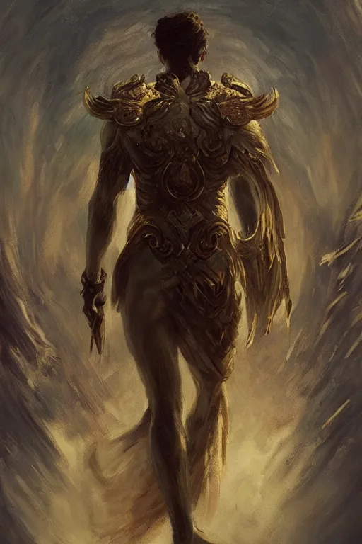 Prompt: a masculine elegant man from sideview with large shoulders and wearing golden laurel wreath, ethereal horror fantasy art by greg rutkowski and magali villanueve and monet con