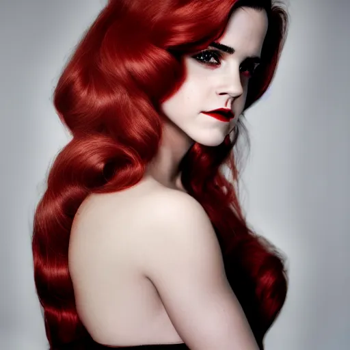 Prompt: Emma Watson as Jessica Rabbit, (EOS 5DS R, f/8, modelsociety, symmetric balance)