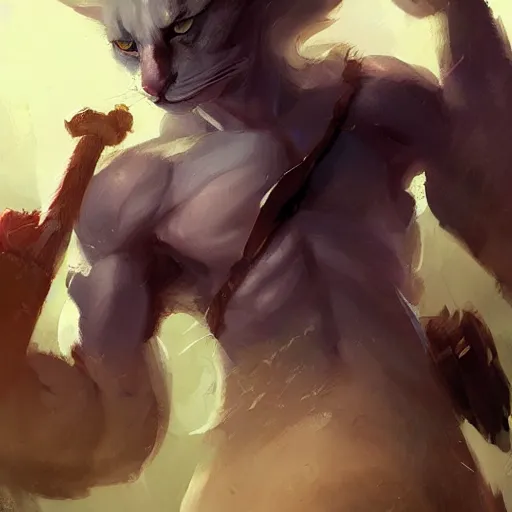 Image similar to cat as a few male characters from league of legends by greg rutkowski