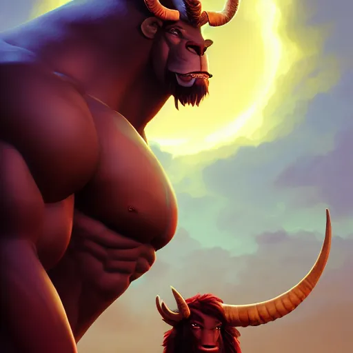 Image similar to portrait of a black minotaur, strong chest, big horns, mattepainting concept blizzard pixar maya engine on stylized background splash comics global illumination lighting artstation, sharp focus, lois van baarle, ilya kuvshinov, rossdraws