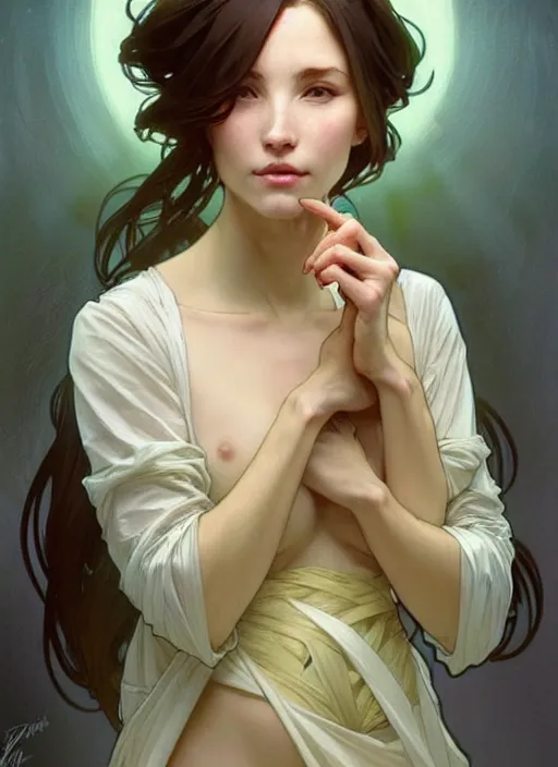 Image similar to digital character concept art by artgerm, by greg rutkowski, by alphonse mucha. clear portrait of a shy modern wife blessed by god to grow immaculately fertile and perfect!! blonde, in clothes! holy body! light effect. hyper detailed, glowing lights!! intricate, elegant, digital painting, artstation, smooth, sharp focus