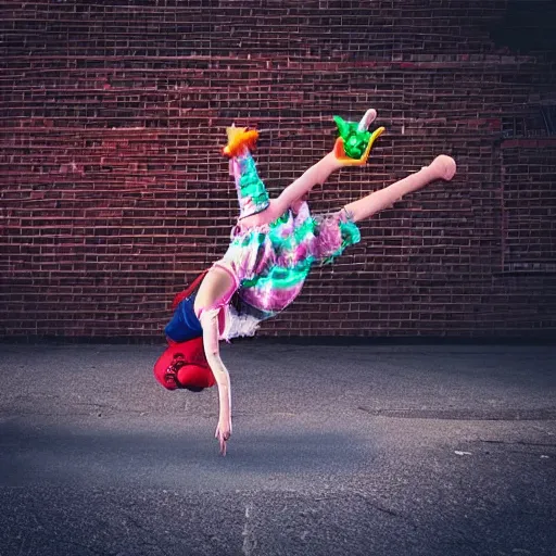 Prompt: “ clown girls breakdancing in a parking garage photorealistic ”