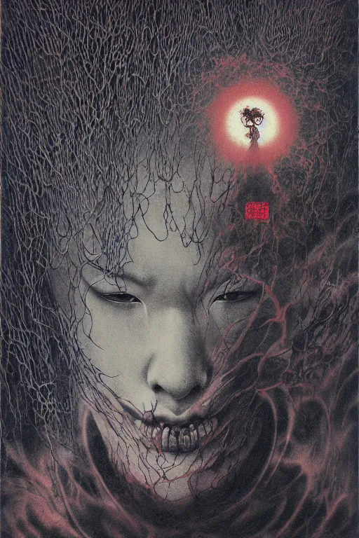 Image similar to 中 元 节, 中 国 鬼 节, king of hell, inside page of comic book, psychedelic lights and fog, in the style of zdzislaw beksinski, ayami kojima, takato yamamoto, barclay shaw, karol bak, glowing light and shadow, hyperrealist, 8 k