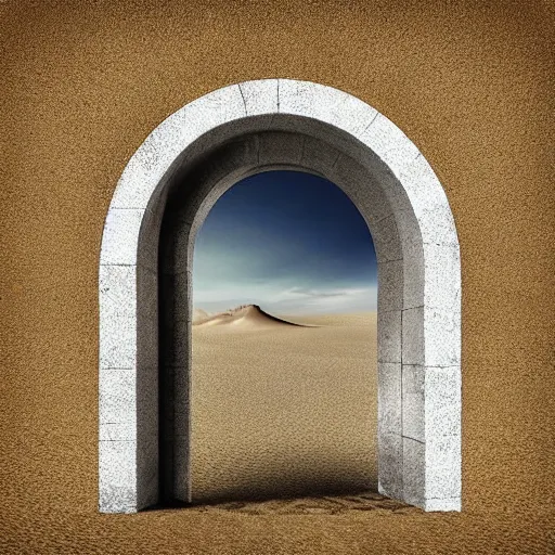 Prompt: “a portal to another dimension in the desert. Stone architecture. Digital art. Hyper Realistic”