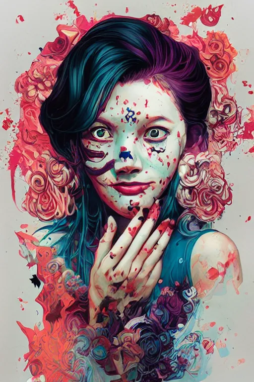 Image similar to a zombiegirl smiling, Tristan Eaton, victo ngai, artgerm, RHADS, ross draws