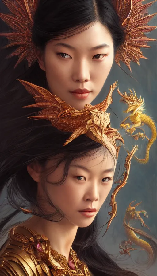 Prompt: dragon queen, captured, perfectly-centered-Portrait of the most beautiful asian woman on the planet, insane, intricate, highly detailed, digital painting, artstation, concept art, smooth, sharp focus, illustration, Unreal Engine 5, 8K, art by artgerm and greg rutkowski and alphonse mucha