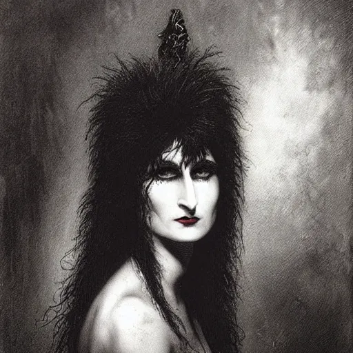 Prompt: siouxsie sioux, creepy atmosphere, dark, portrait, realistic, very realistic, illustration by Gustave Doré