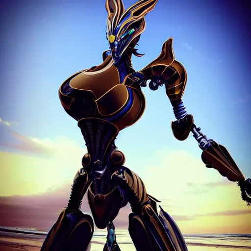 Image similar to looking up at a highly detailed 300 foot tall giant exquisite beautiful female warframe, as an anthropomorphic robot dragon, posing elegantly over your tiny form, camera on the ground, at the beach on a sunset, sleek streamlined design, streamlined matte black armor, sharp detailed claws, detailed sharp robot dragon feet, giantess shot, upward shot, ground view shot, leg shot, front shot, cinematic shot, high quality warframe fanart, captura, realistic, professional digital art, high end digital art, furry art, giantess art, anthro art, DeviantArt, artstation, Furaffinity, 8k HD render, epic lighting