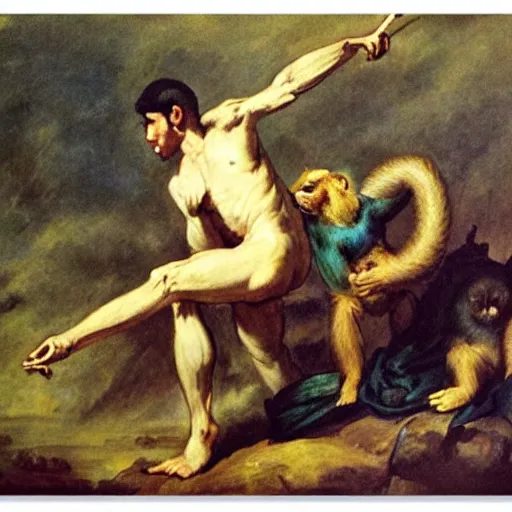 Image similar to a warrior monkey in the style of eugene delacroix