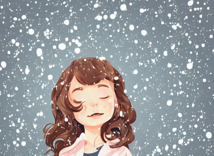 Image similar to little girl with short wavy curly light brown hair catching snowflakes in the snow. clean cel shaded vector art. shutterstock. behance hd by lois van baarle, artgerm, helen huang, by makoto shinkai and ilya kuvshinov, rossdraws, illustration, art by ilya kuvshinov