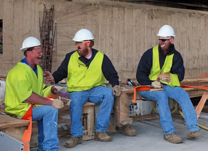 Image similar to construction workers enjoy their lunch break, art by thomas anshutz and paul cadmus and george quaintance