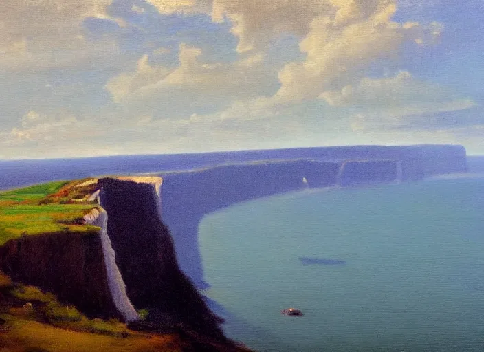 Image similar to cliffs of dover, uk in the style of hudson river school of art, oil on canvas