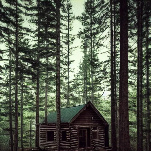 Prompt: a extremly blurry photo of a Eerie cabin in the middle of the woods in the style of old 2000 iphone