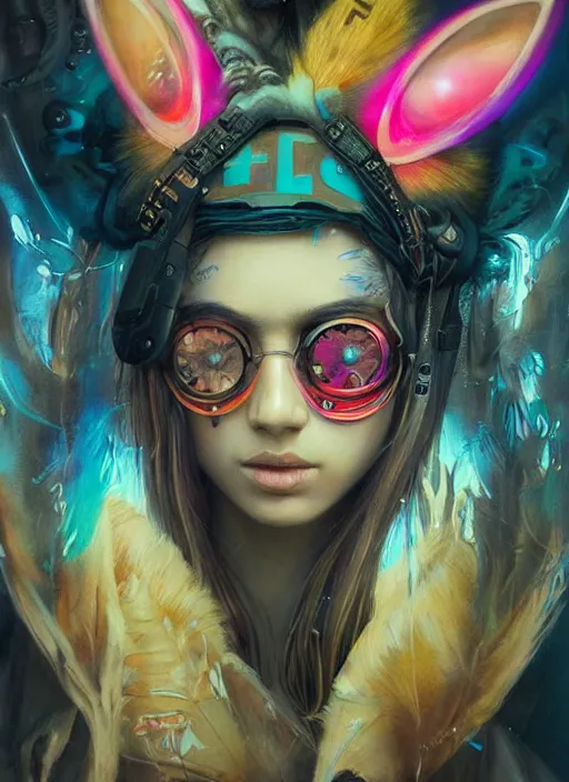 Prompt: beautiful portrait of lofi cyberpunk eevee, by Tristan Eaton, Stanley Artgermm, Tom Bagshaw, Greg Rutkowski, Carne Griffiths. trending on DeviantArt, face enhance, hyper detailed, trending on Artstation, 8k, masterpiece, graffiti paint, fine detail, full of color, intricate detail, golden ratio illustration